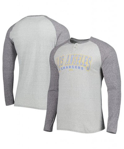 Men's Heather Gray Los Angeles Chargers Ledger Raglan Long Sleeve Henley T-shirt $27.83 T-Shirts