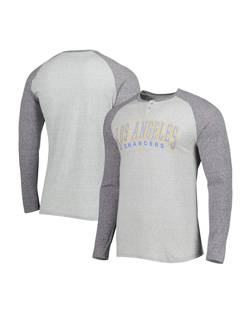 Men's Heather Gray Los Angeles Chargers Ledger Raglan Long Sleeve Henley T-shirt $27.83 T-Shirts