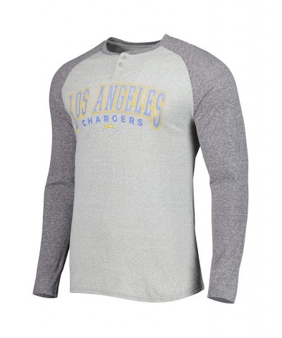 Men's Heather Gray Los Angeles Chargers Ledger Raglan Long Sleeve Henley T-shirt $27.83 T-Shirts