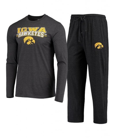 Men's Black and Heathered Charcoal Iowa Hawkeyes Meter Long Sleeve T-shirt and Pants Sleep Set $42.39 Pajama