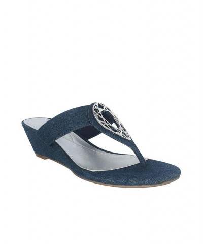 Women's Guiness Memory Foam Thong Sandal Blue $39.20 Shoes