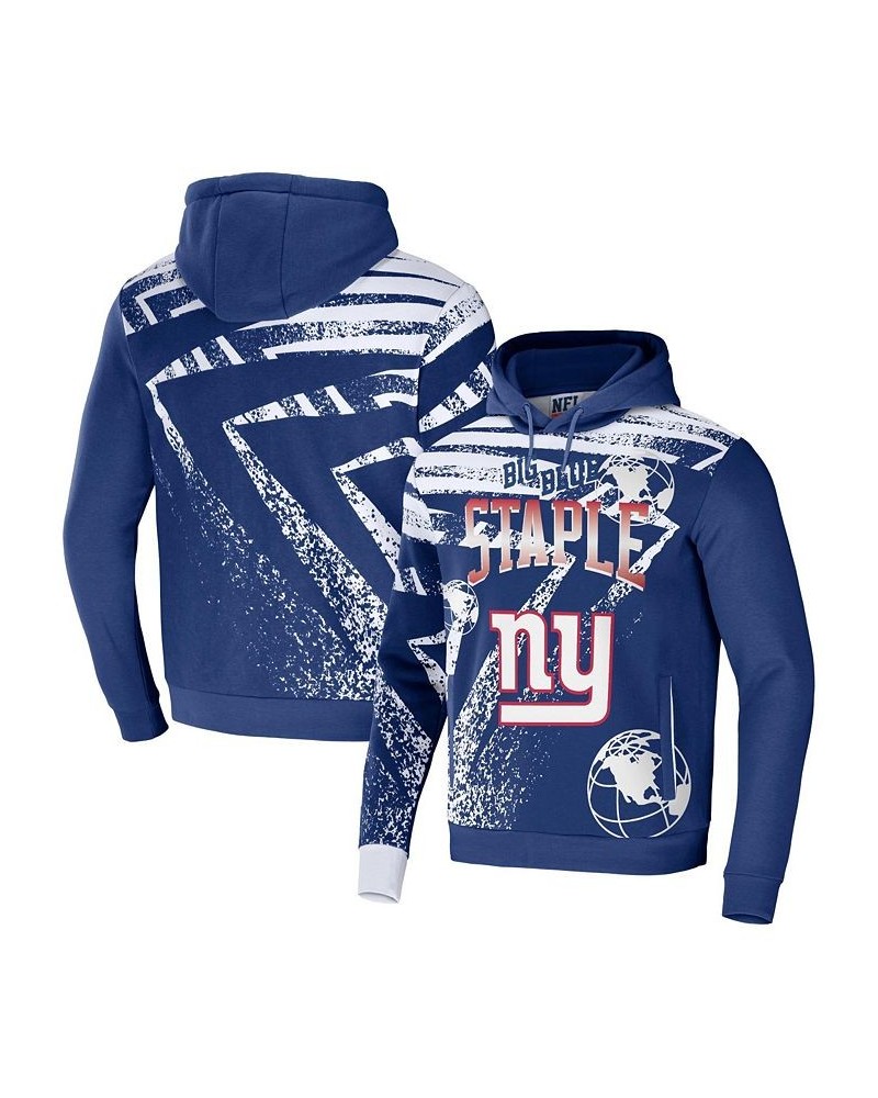 Men's NFL X Staple Blue New York Giants Team Slogan All Over Print Pullover Hoodie $37.79 Sweatshirt