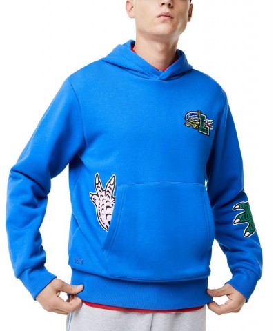 Men's Relaxed-Fit Various Badges Fleece Hoodie Blue $85.75 Sweatshirt