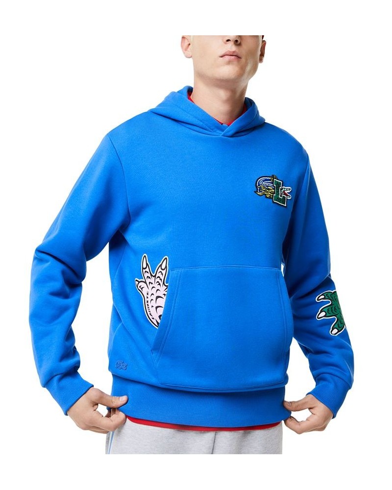 Men's Relaxed-Fit Various Badges Fleece Hoodie Blue $85.75 Sweatshirt