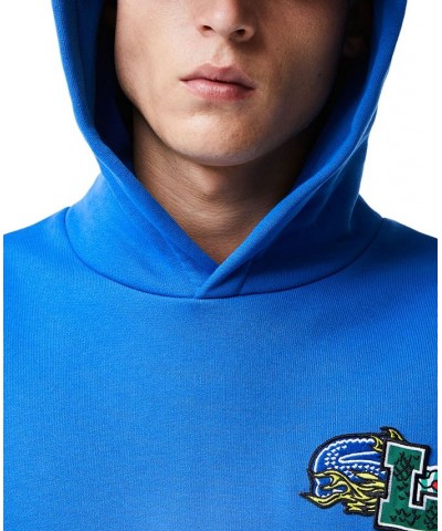 Men's Relaxed-Fit Various Badges Fleece Hoodie Blue $85.75 Sweatshirt