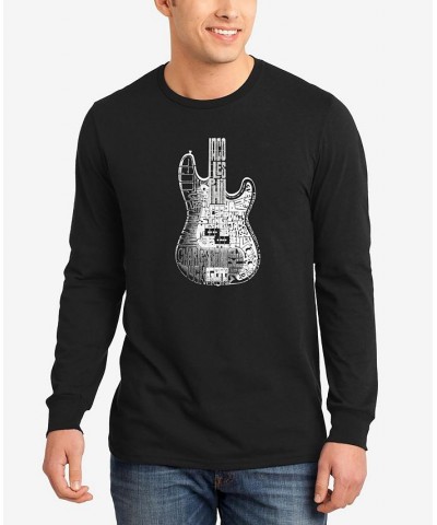 Men's Word Art Long Sleeve Bass Guitar T-shirt Black $20.79 T-Shirts