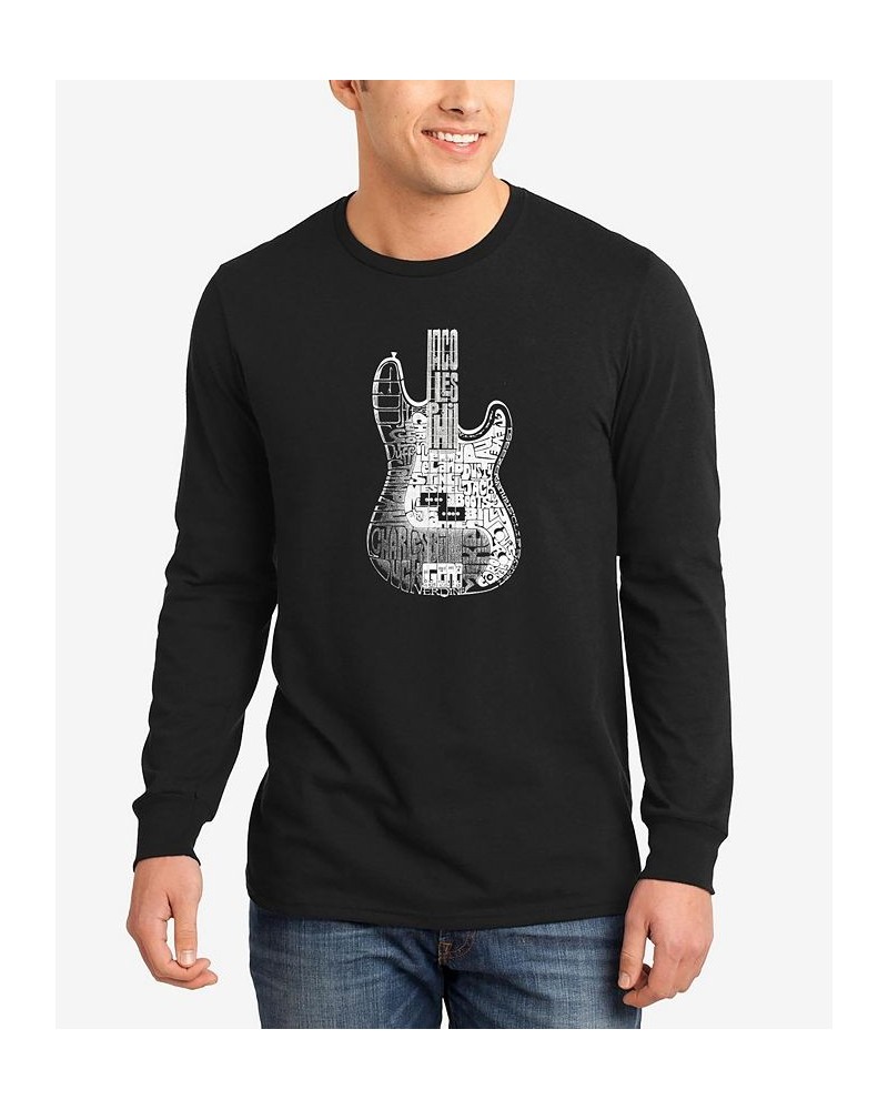 Men's Word Art Long Sleeve Bass Guitar T-shirt Black $20.79 T-Shirts