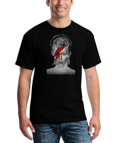 Men's David Bowie Aladdin Sane Word Art T-shirt Black $15.40 T-Shirts