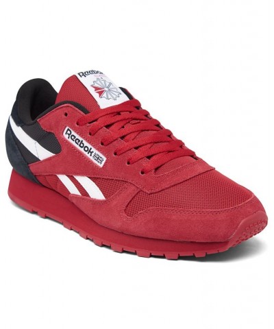 Men's Classic Leather Casual Sneakers Red $31.20 Shoes