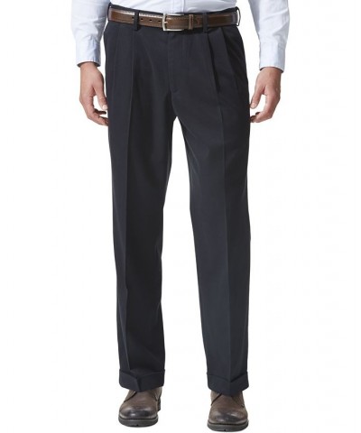 Men's Comfort Relaxed Pleated Cuffed Fit Khaki Stretch Pants Blue $33.59 Pants