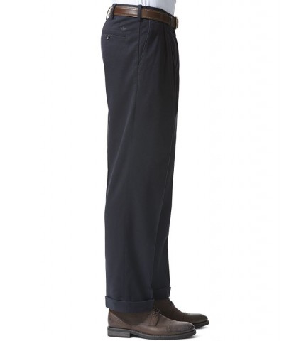 Men's Comfort Relaxed Pleated Cuffed Fit Khaki Stretch Pants Blue $33.59 Pants