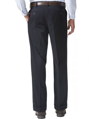 Men's Comfort Relaxed Pleated Cuffed Fit Khaki Stretch Pants Blue $33.59 Pants