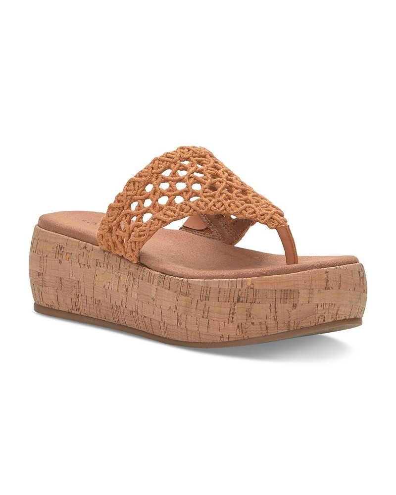 Women's Jaslene Crochet Platform Sandals Yellow $53.46 Shoes