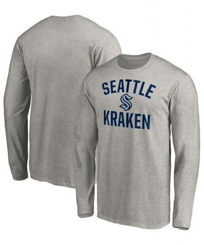 Men's Heather Gray Seattle Kraken Victory Arch Long Sleeve T-shirt $14.96 T-Shirts