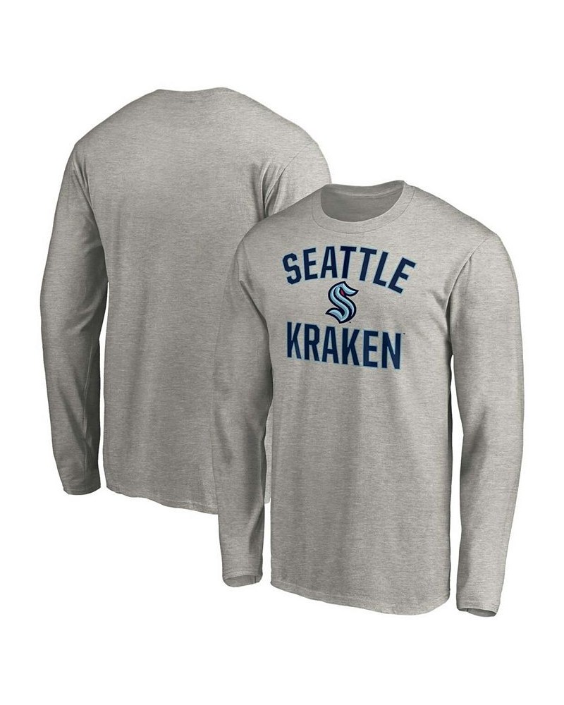 Men's Heather Gray Seattle Kraken Victory Arch Long Sleeve T-shirt $14.96 T-Shirts