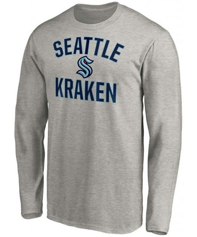 Men's Heather Gray Seattle Kraken Victory Arch Long Sleeve T-shirt $14.96 T-Shirts