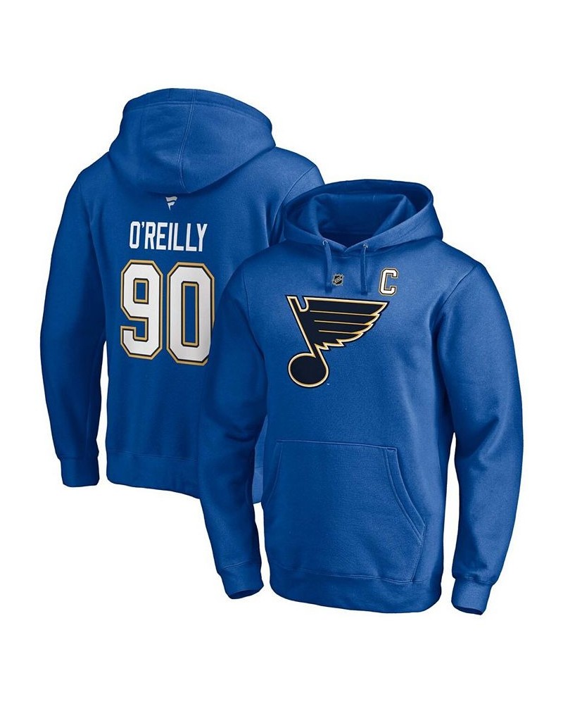 Men's Ryan O'Reilly Blue St. Louis Blues Captain Patch Authentic Stack Name and Number Pullover Hoodie $34.97 Sweatshirt