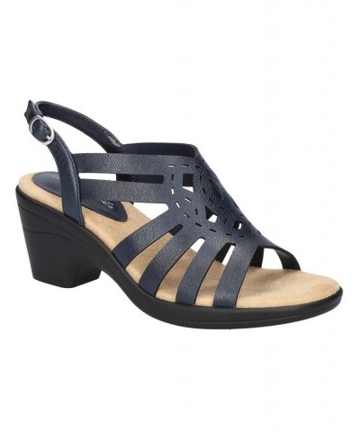 Women's Jira Heeled Round Toe Sandals Blue $33.60 Shoes