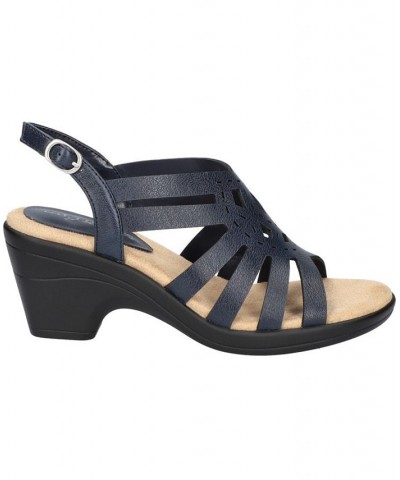 Women's Jira Heeled Round Toe Sandals Blue $33.60 Shoes