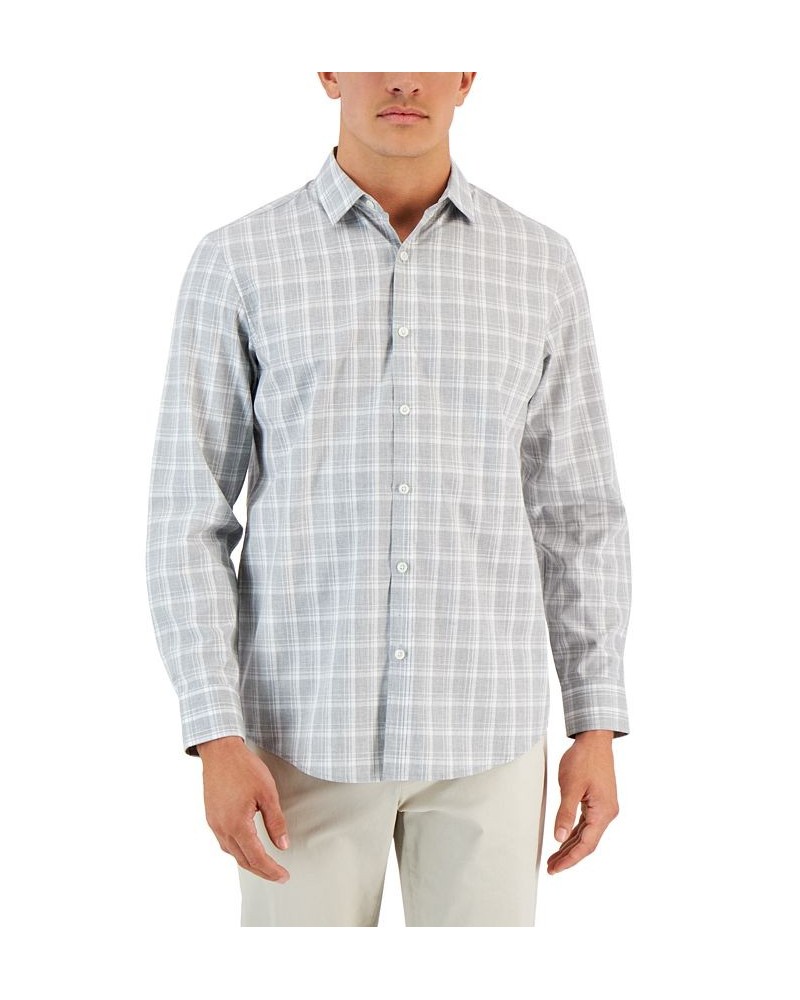 Men's Caro Classic-Fit Long-Sleeve Plaid Print Shirt Gray $16.63 Shirts