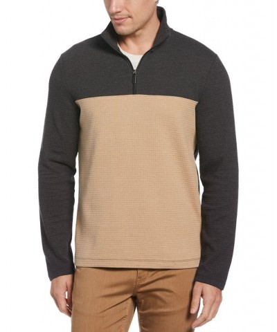 Men's Jacquard Colorblocked Quarter-Zip Sweater Gray $50.75 Shirts