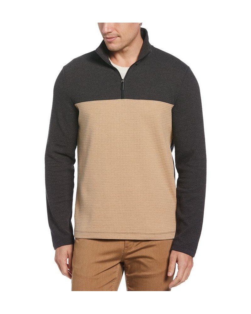 Men's Jacquard Colorblocked Quarter-Zip Sweater Gray $50.75 Shirts