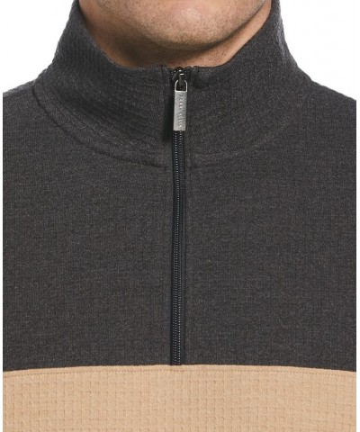 Men's Jacquard Colorblocked Quarter-Zip Sweater Gray $50.75 Shirts