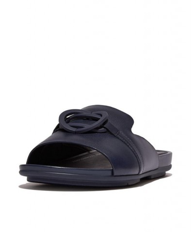 Women's Gracie Rubber Circlet Leather Slides Sandal Blue $56.40 Shoes