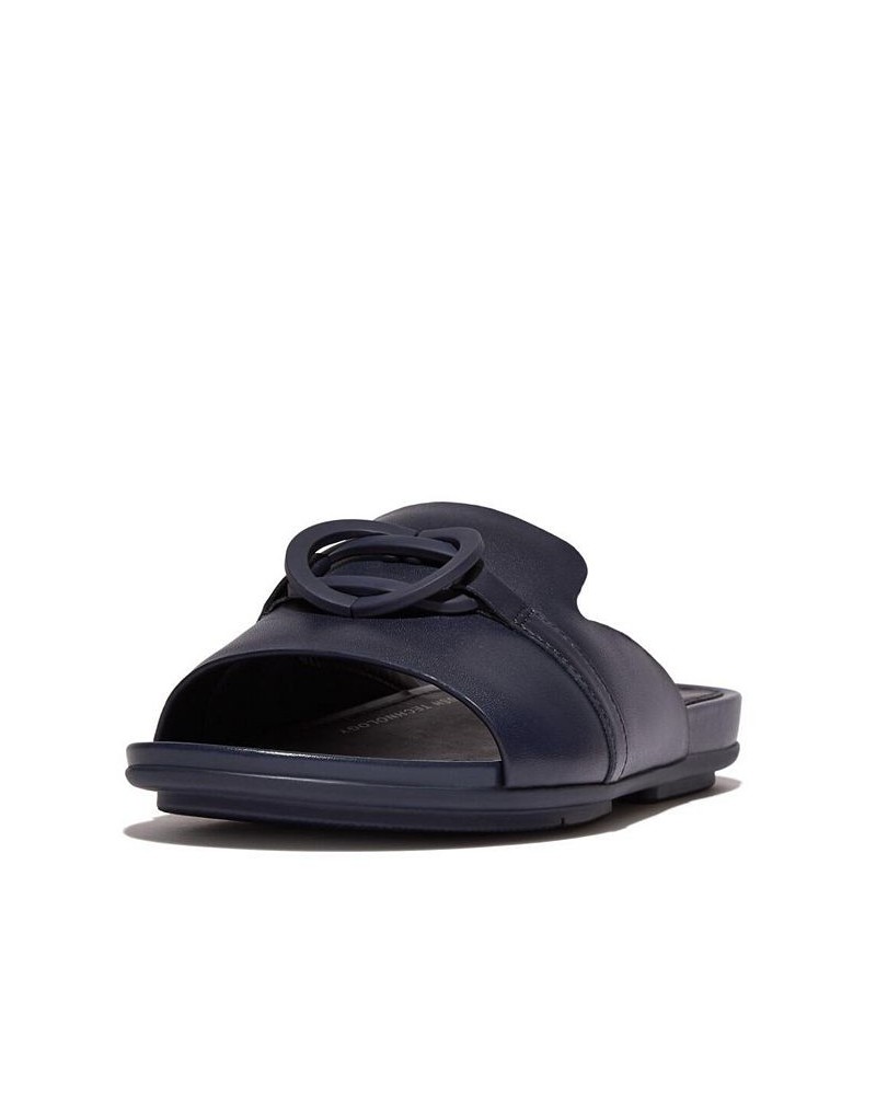 Women's Gracie Rubber Circlet Leather Slides Sandal Blue $56.40 Shoes