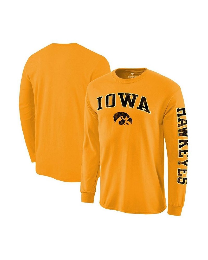 Men's Gold Iowa Hawkeyes Distressed Arch Over Logo Long Sleeve Hit T-shirt $13.12 T-Shirts