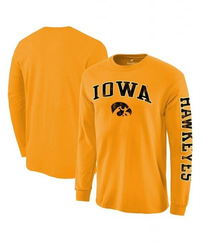 Men's Gold Iowa Hawkeyes Distressed Arch Over Logo Long Sleeve Hit T-shirt $13.12 T-Shirts