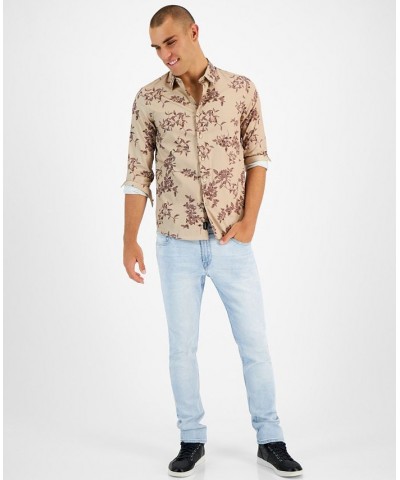 Men's Lux Leopard Vines Printed Button-Down Shirt Gray $47.74 Shirts