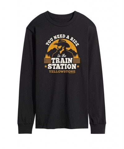 Men's Yellowstone Train Station Long Sleeve T-shirt Black $17.22 T-Shirts