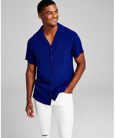 Men's Solid Short-Sleeve Button-Up Camp Shirt Blue $13.64 Shirts