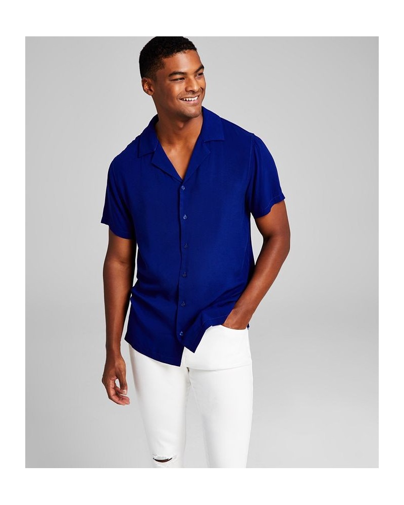 Men's Solid Short-Sleeve Button-Up Camp Shirt Blue $13.64 Shirts