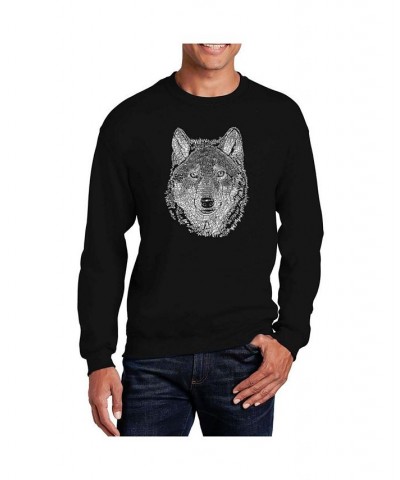 Men's Word Art Wolf Crewneck Sweatshirt Black $21.50 Sweatshirt