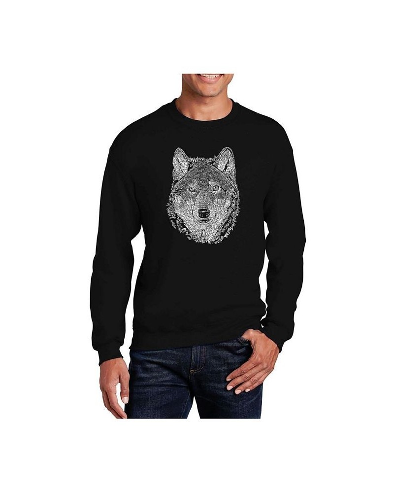 Men's Word Art Wolf Crewneck Sweatshirt Black $21.50 Sweatshirt