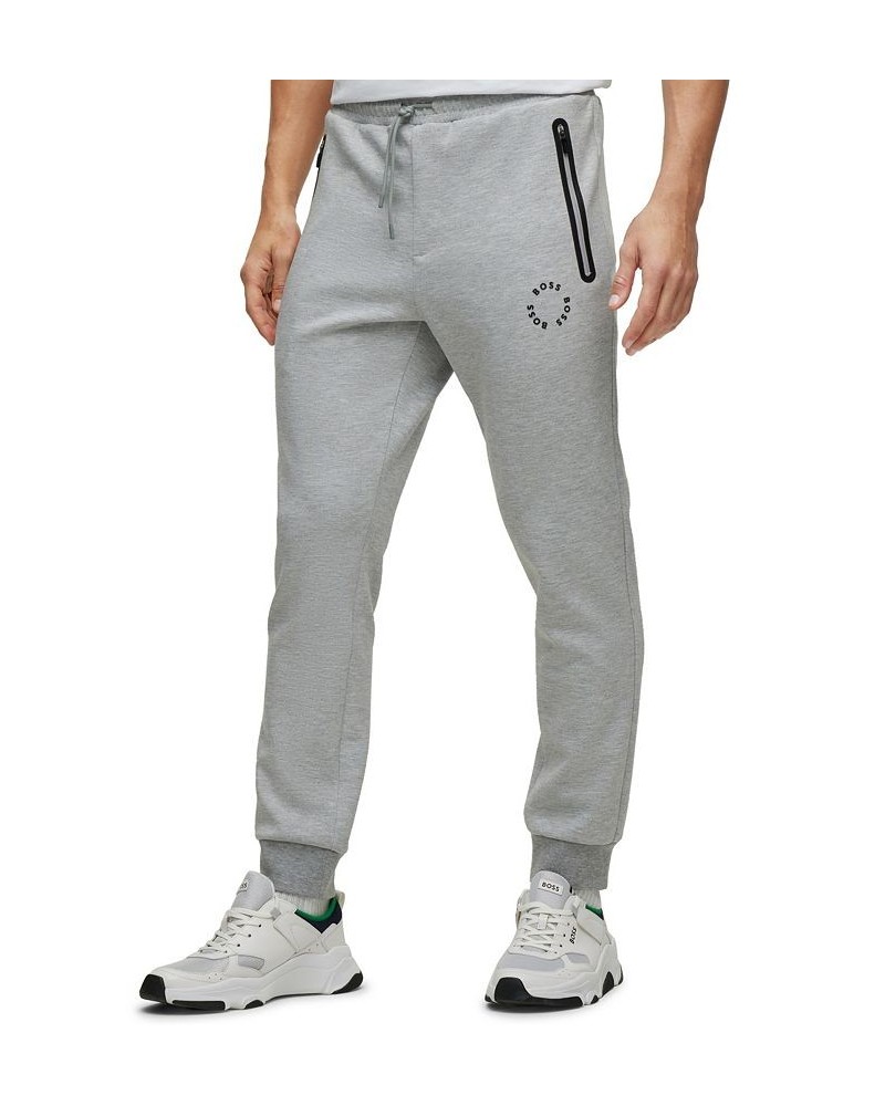 BOSS Men's Cotton-Blend Tracksuit Bottoms with Raised Circular Branding Gray $78.96 Pants