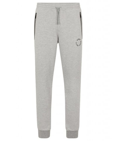 BOSS Men's Cotton-Blend Tracksuit Bottoms with Raised Circular Branding Gray $78.96 Pants