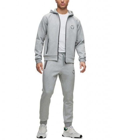 BOSS Men's Cotton-Blend Tracksuit Bottoms with Raised Circular Branding Gray $78.96 Pants